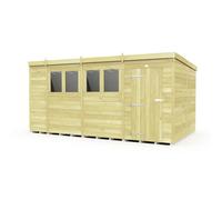 Buttercup Farm 14 x 8 Feet Pent Shed - Single Door W/ Windows - L231 x W417 x H201 cm in Brown Buttercup Farm Brown