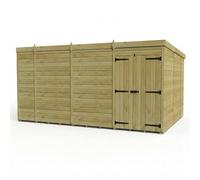 Buttercup Farm 14ft x 10ft Pent Garden Shed Double Door No Windows - Timber in Brown Buttercup Farm Brown