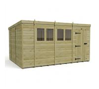 Buttercup Farm 14ft x 10ft Pent Garden Shed Single Door With Windows - Timber in Brown Buttercup Farm Brown
