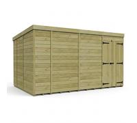 Buttercup Farm 14ft x 9ft Pent Garden Shed Double Door No Windows - Timber in Brown Buttercup Farm Brown