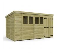 Buttercup Farm 14ft x 9ft Pent Garden Shed Double Door With Windows - Timber in Brown Buttercup Farm Brown