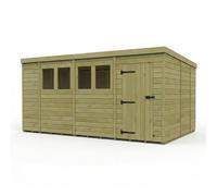 Buttercup Farm 14ft x 9ft Pent Garden Shed Single Door With Windows - Timber in Brown Buttercup Farm Brown