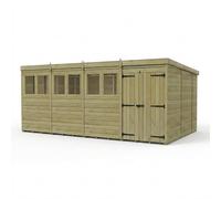 Buttercup Farm 16ft x 10ft Pent Garden Shed Double Door With Windows - Timber in Brown Buttercup Farm Brown