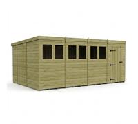 Buttercup Farm 16ft x 10ft Pent Garden Shed Single Door With Windows - Timber in Brown Buttercup Farm Brown