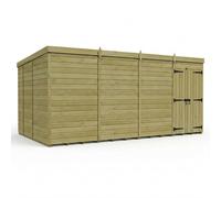 Buttercup Farm 16ft x 9ft Pent Garden Shed Double Door No Windows - Timber in Brown Buttercup Farm Brown