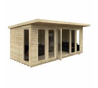 Buttercup Farm 18 X 8 Feet Tanalised Garden Studio 16mm Shed - Solid Wood/softwood/pine - L535 X W235 X H242.2 Cm - Green