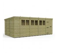 Buttercup Farm 18ft x 10ft Pent Garden Shed Single Door With Windows - Timber in Brown Buttercup Farm Brown