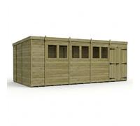 Buttercup Farm 18ft x 9ft Pent Garden Shed Double Door With Windows - Timber in Brown Buttercup Farm Brown