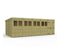 Buttercup Farm 20ft x 10ft Pent Garden Shed Double Door With Windows - Timber in Brown Buttercup Farm Brown