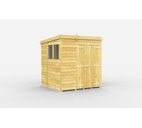 Buttercup Farm 7 X 7 Feet Pent Shed - Double Door With Windows - Wood - L214 X W214 X H201 Cm