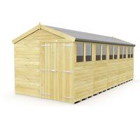 Buttercup Farm 8 x 20 Feet Apex Shed - Double Door W/ Windows - L592 x W231 x H217 cm in Brown Buttercup Farm Brown