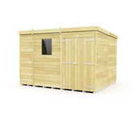 Buttercup Farm 9 X 8 Feet Pent Shed - Double Door With Windows - Wood - L231 X W276 X H201 Cm