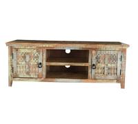 Buttercup Farm Aravali 2 Door Plasma Tv Cabinet - Mango Wood - L40 X W146 X H55 Cm - Distress Finish