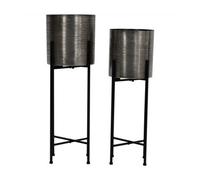 Buttercup Farm Clyde Floor Standing Planters (Set Of 2) - Iron - L25.5 X W25.5 X H76 Cm - Nickel