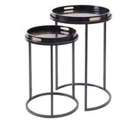 Buttercup Farm Coral Design Side Tray Tables (Set Of 2) - Iron/glass/plastic - Black/gold