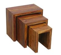 Buttercup Farm Cube Nest Tables - Sheesham Wood - L30 X W50 X H45 Cm - Honey Dark Finish