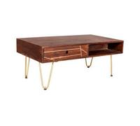 Buttercup Farm Dark Gold Rectangular Coffee Table With Drawer - Solid Mango Wood - L60 X W110 X H45 Cm