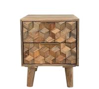 Buttercup Farm Geometric 2 Drawer Bedside - Mango Wood - L40 X W40 X H50 Cm - Mango Light Finish