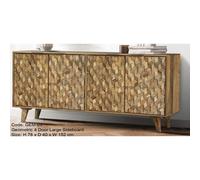 Buttercup Farm Geometric 4 Door Large Sideboard - Mango Wood - L40 X W152 X H78 Cm - Light Finish