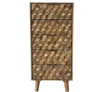 Buttercup Farm Geometric 5 Drawer Tall Chest - Mango Wood - L40 X W55 X H118 Cm - Mango Light Finish