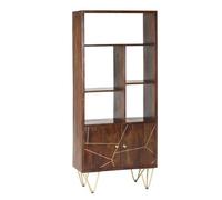 Buttercup Farm Large Bookcase With 2 Door - Solid Mango Wood - L35 X W80 X H180 Cm - Dark Gold