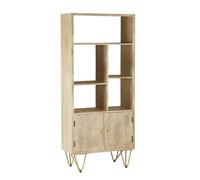 Buttercup Farm Large Bookcase With 2 Door - Solid Mango Wood - L35 X W80 X H180 Cm - Light Gold