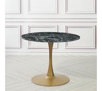 Buttercup Farm mmilo Modern 100 Cm Round Artificial Dining Table With Gold Base - Marble - L100 X W100 X H75 Cm - Black