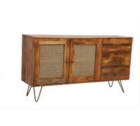 Buttercup Farm Nyack Large Sideboard - Mango Wood/iron - L40 X W145 X H80 Cm - Light Brown With Natural Rattan - Assembly Required
