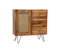 Buttercup Farm Nyack Small 3 Drawer Sideboard - Mango Wood/iron - L40 X W90 X H87 Cm - Light Brown With Natural Rattan - Assembly Required