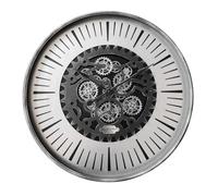 Buttercup Farm Palladium Wall Clock With Moving Cogs - Metal/mdf/plastic/alum - L8 X W100 X H100 Cm - Black/nickel/silver