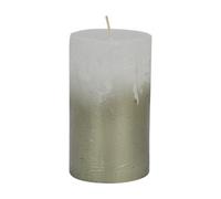 Buttercup Farm Pillar Candle With Metallic Ombre Base - Paraffin - L7 X W7 X H12 Cm - Olive Green/white