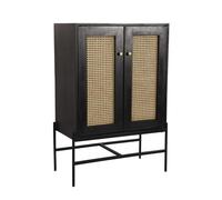 Buttercup Farm Rattan 2 Door Highboard Cabinet - Mango Wood/iron - L45 X W80 X H120 Cm - Black Finish With Natural Rattan - Assembly Required