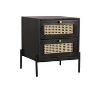 Buttercup Farm Rattan Bedside Table 2 Drawer - Mango Wood/iron - L45 X W45 X H55 Cm - Black Finish With Natural Rattan - Assembly Required