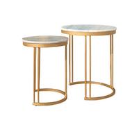 Buttercup Farm Ravi Marble Nest Of 2 Tables - Mango Wood/iron - L42 X W42 X H49 Cm - Mango Light Finish