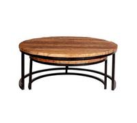Buttercup Farm Round Railway Sleeper Set Of 2 Coffee Tables - Metal - L90 X W90 X H40 Cm