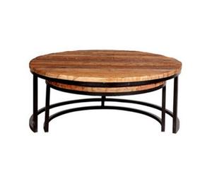 Buttercup Farm Round Railway Sleeper Set Of 2 Coffee Tables - Metal - L90 X W90 X H40 Cm