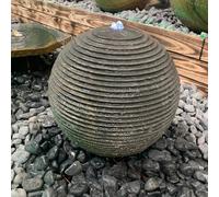 Buttercup Farm Sandstone Ribbed Sphere Water Feature - Mains Powered - Natural Stone - L40 X W40 X H40 Cm - Black