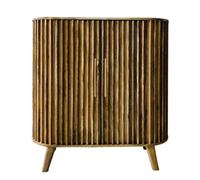 Buttercup Farm Slated 2 Door Highboard Cabinet - Mango Wood - L45 X W106.5 X H110 Cm - Light Finish - Assembly Required