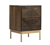 Buttercup Farm Zaine Carving 2 Drawer Bedside Table - Mango Wood - L38 X W38 X H54 Cm - Dark Finish