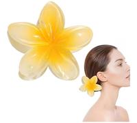 Buttercup Yellow Hawaiian Flower Claw Clip - Large Claw Clips for Thick Hair, Resin Plumeria and Hibiscus Design with Secure Grip (Beach Wedding/Vacation Hair Accessories)