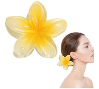 Buttercup Yellow Hawaiian Flower Claw Clip - Large Claw Clips for Thick Hair, Resin Plumeria and Hibiscus Design with Secure Grip (Beach Wedding/Vacation Hair Accessories)
