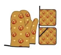 Buttered Bread Print Oven Mitts & Pot Holders Set of 4 â€“ Non-Slip Mitts High Heat Hot Pads for Kitchen Cooking