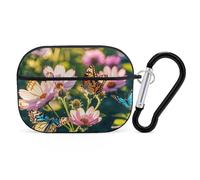 Butterflies and Blooms AirPod Pro Case, Anti Scratch Hard PC Cover with Keychain, AirPod Pro 2nd/1st Case Accessories for Women Men, Black-Style