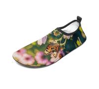 Butterflies and Blooms Water Shoes for Men Women, Lightweight Stretch Swim Shoes with Anti-Slip Rubber Sole, Quick-Dry Aqua Socks for Pool, Beach, Surfing, Style, 5 Women/5 Men