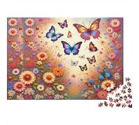 Butterflies And Flowers 1000 Pieces Thick Cardboard Beautiful Bloom Jigsaw for Jigsaw Enthusiasts Mindfulness Family Game Night 52x38cm/1000pcs