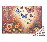 Butterflies And Flowers 1000pc Butterfly Group Heavy-duty Cardboard Puzzle for Adults Brain Teaser Lovers Team Building Holiday Pastime Collectible Item Missing Piece Guarantee 38x26cm/1000pcs