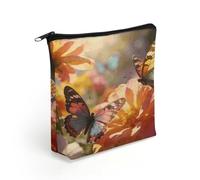 Butterflies And Flowers Makeup Bag with Sturdy Zipper，Linen Material Storage Bag,Large Capacity And Multi-Purpose Cosmetic Bag for Daily Life, Travel, Outings, Business Trips And Other Occasions