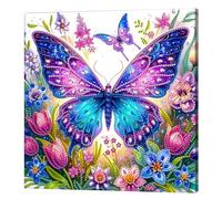 Butterflies and Flowers Special Shaped 5D DIY Partial Drill Diamond Painting Kits for Adults Beginners Home Decor Diamonds Paintings Gem Art with Frame 25x25cm