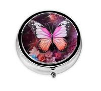 Butterflies and Flowers This Small, Round, Three-Compartment Travel Pill Box is Perfect for Storing Daily medications, Vitamins, and on-The-go.