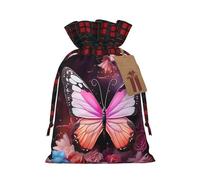 Butterflies and Flowers Two Color Drawstring Gift Bag M Beautiful Convenient Suitable For Christmas Birthdays